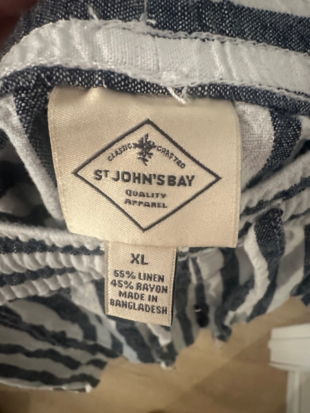 St. John's Bay Navy and White Striped Drawstring Athletic Shorts - Picture 2 of 4